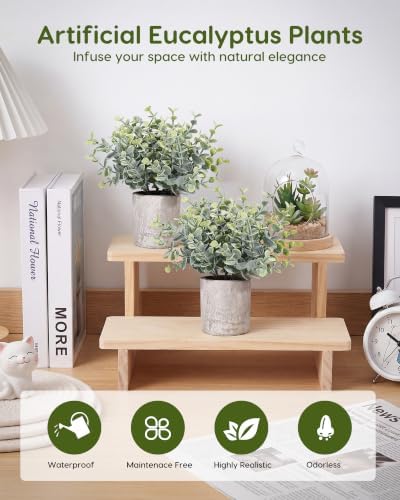 Velener 2 Pcs Small Fake Plants Eucalyptus, Artificial Plants Indoor for Shelf, Potted Eucalyptus Plants for Home/Bathroom/Pottery Barn/Desk/Farmhouse/Coffee Table Decor (Frosted Green)