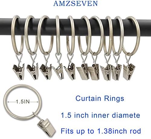 40 Pack Metal Curtain Rings with Clips, 1.5 in ID, Matte Silver