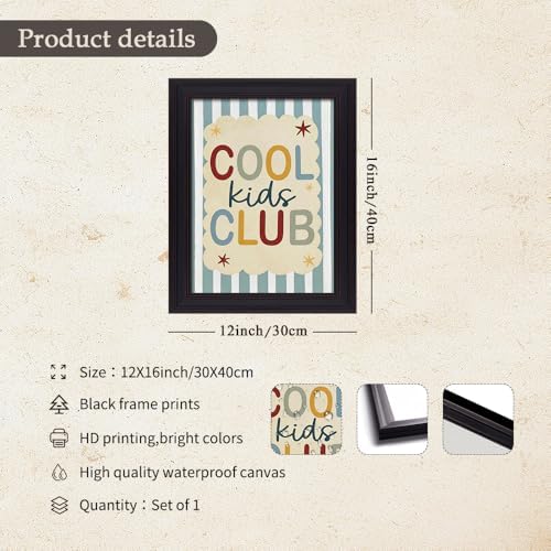 Vintage Framed 12x16 inch Trendy Preppy Blue Striped Wall Art Cool Kids Club Quotes Poster Modern Funny Toddler Canvas Prints for Kids Playroom Bedroom Wall Decor