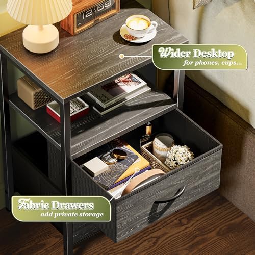 Huuger Night Stand Set of 2, Nightstand with 2 Drawers, Bedside Table