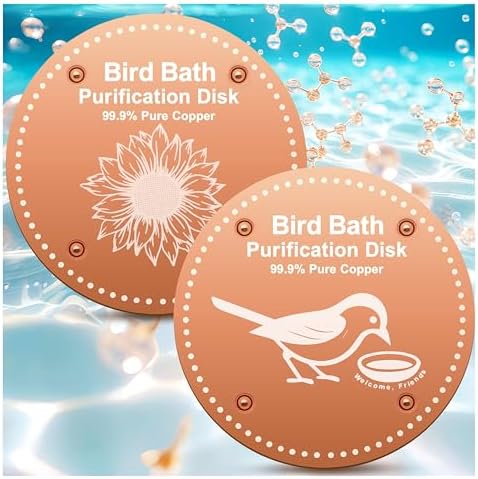 OICEME Bird Bath Purification Disk Pure Copper Outside Winter Solar Power Birdbath Wild Hummingbird Feeder Pedestal Fountain Cleaner Cage Dispenser Bowl Ground Safe Garden Sunflower Bird Gifts