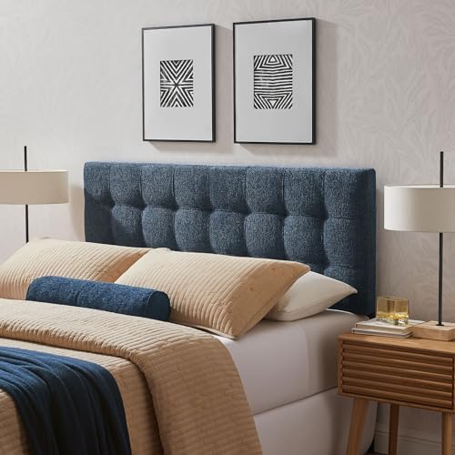 Modway Lily Full Size Headboard with Biscuit Tufting in Navy - Fabric Upholstery with Padded Design and 5 Height-Adjustable Mounts