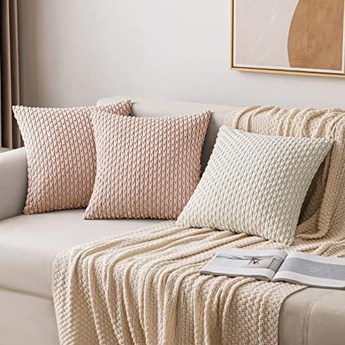 MIULEE Decorative Throw Pillow Covers 18x18 Pink Textured Corduroy