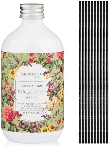 M&SENSE Reed Diffuser Set, Eucalyptus & Mint, 17oz Natural Essential Oil