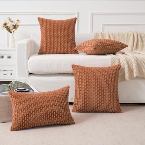 Kevin Textile Soft Corduroy 28x28 Inch Pillow Covers 2 Pack, Burnt Orange