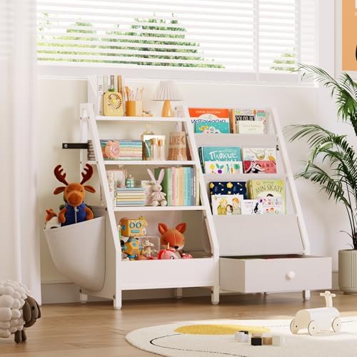 White Kids Bookshelf and Toy Storage Organizer for Toddler Nursery