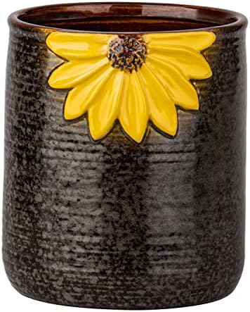 Ceramic Utensil Holder Sunflower Kitchen Utensil Crock Flower Vase Decor