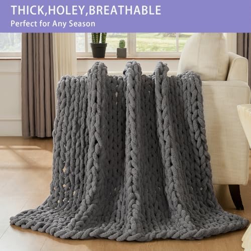 Bigacogo Chunky Knit Throw Blanket for Couch, 51x63 inches, Slate Gray