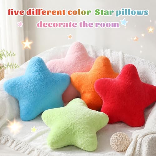 Soaoo 5 Pcs Star Fluffy Pillow Star Shape Pillow, Rainbow Mix