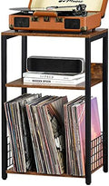 LELELINKY 3 Tier End Table,Record Player Stand with Storage Up to 100 Albums,Turntable Stand for Vinyl,Brown Records Shelf for Living Room Bedroom