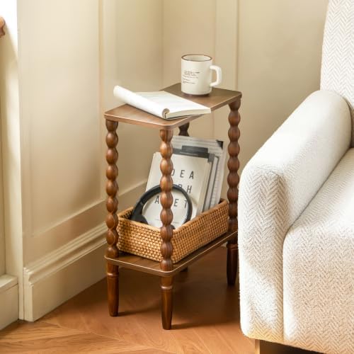 Fultyle Small Narrow Side Table, Skinny End Table with Storage, Nightstand