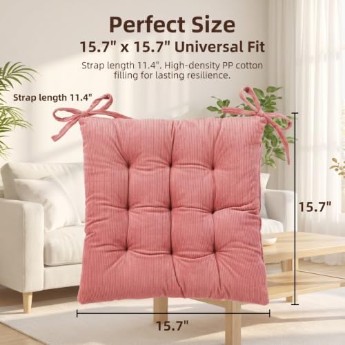 HLOVME Corduroy Chair Cushion with Ties Ultra Soft Warm Floor Cushion for Kids Reading Nook Comfortable Square Seat Cushion for Adult 15.7”x15.7” Set of 2, Cosmos