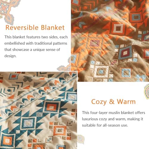 Bailix Boho Throw Blanket, 100% Cotton, Woven Geometric Pattern, 60"x80"