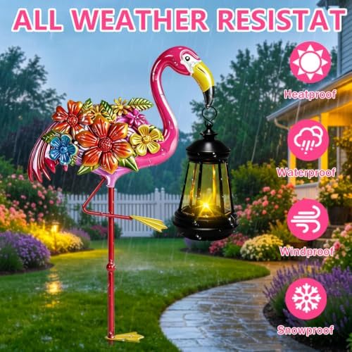 32.28in Pink Flamingo Garden Stakes with Solar Lights Outdoor Decor Gifts