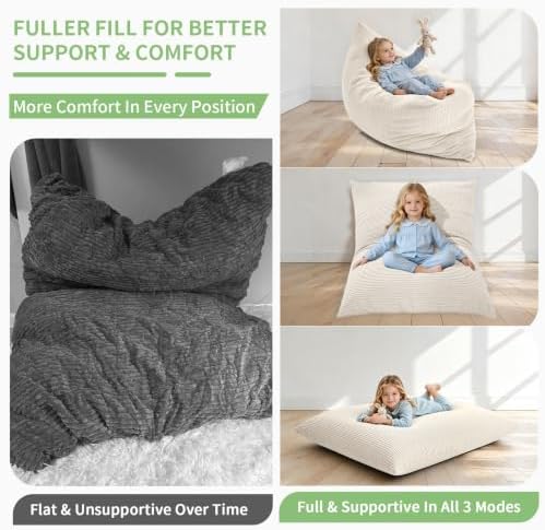 3-in-1 Kids Bean Bag Chair, Convertible Floor Cushion