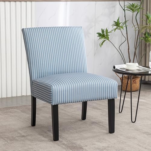 Roundhill Furniture Botticelli Blue Stripe Upholstered Slipper Accent Chair