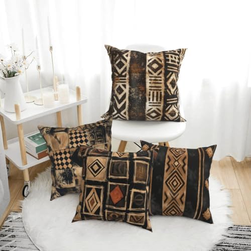 Brown Geometric Decorative Throw Pillow Covers 18x18 Inch Set of 4