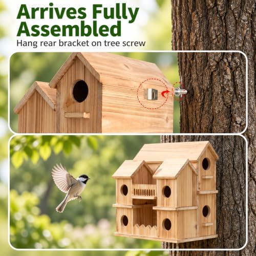10-Hole Cedar Birdhouse Cottage for Outside, Small Bird House