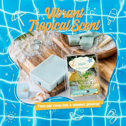 Summer Wax Melts Gift Set, Long Lasting Soy Scented Wax Cubes for Wax Warmers, Coconut, Pineapple, Watermelon, Mojito, Passion Fruit, Vanilla Ice Cream, Ocean Breeze, Fresh Cotton, 8x2.6 oz
