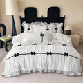 Ruffle Beddding Set with Bowtie,Girls Lace Bedding,White Queen Comforter Cover Set, Chic Ruffled Duvet Cover with Lovely Bow,Princess Style 1 Duvet Cover with 2 Pillowcases, No Comforter