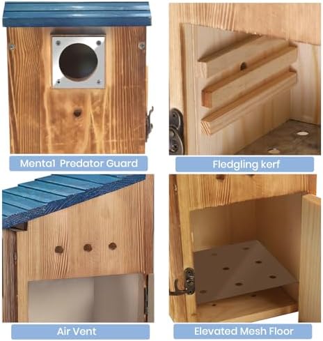 Blue Bird Houses for Outside with Gift Box - Durable Birdhouses for Outdoors with Clear View Panel & Predator Guard for Bluebird Wren Swallow Finch Chickadee Cardinal