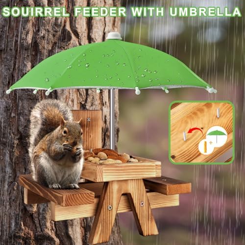Gnodary Squirrel Feeder with Umbrella, Squirrel Feeders for Outside, Squirrel Picnic Table Feeder - Chipmunk Feeder Hold Corn, Corn Cob, Peanuts (Green)