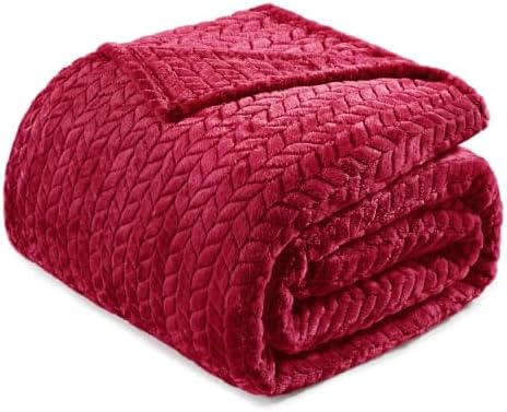 Exclusivo Mezcla Soft Fleece Bed Blanket King Size, 90”x104”, Deep Red