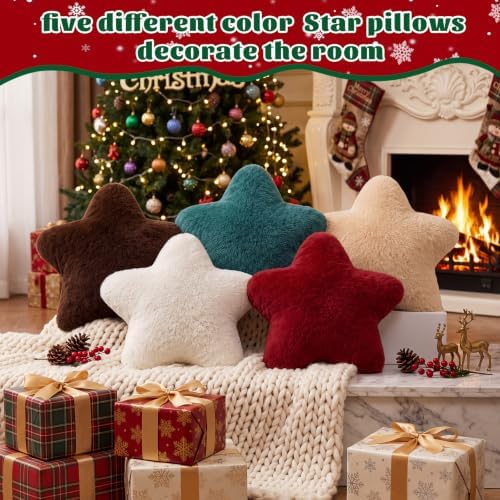 Soaoo 5 Pcs Star Fluffy Pillow Star Shape Pillow, Vintage Earth Tones
