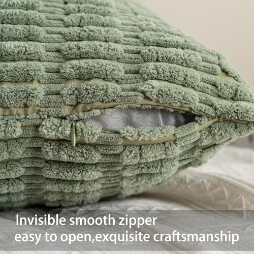 Pack of 2 Corduroy Decorative Throw Pillow Covers 12x20 Inch, Sage Green