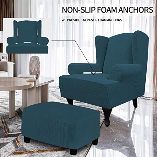 Easy-Going Stretch Large Wingback Chair Sofa Slipcover Deep Teal
