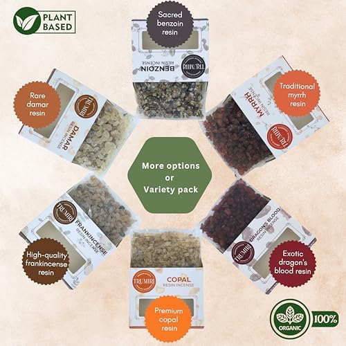 Resin Incense - Natural Tree Gum Sap - 6x30g Variety Pack Including Frankincense and Myrrh Copal Benzoin Dragon's Blood Damar