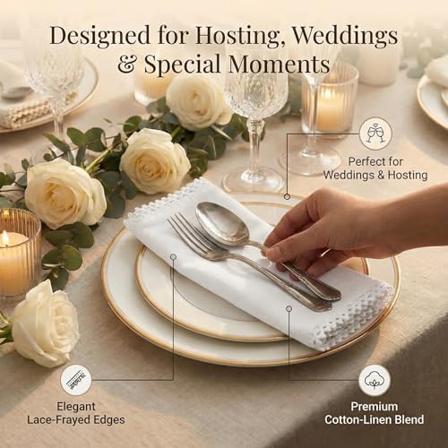 ACCENTHOME White Cloth Napkins Set of 12 18x18 inch Cotton Dinner Napkins - Washable Soft Premium Hotel Quality Reusable Perfect Table Napkins for Family Dinners, Weddings & Everyday Use