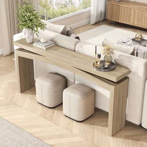 Epecoya 63 Inch Console Table for Entry Way Modern, Light Tan Wood