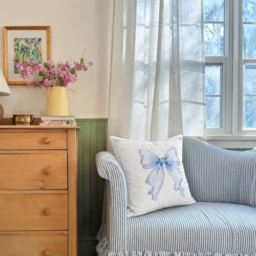 Blue Bow Pillow Cover 18x18, Dorm Decor for College Girls
