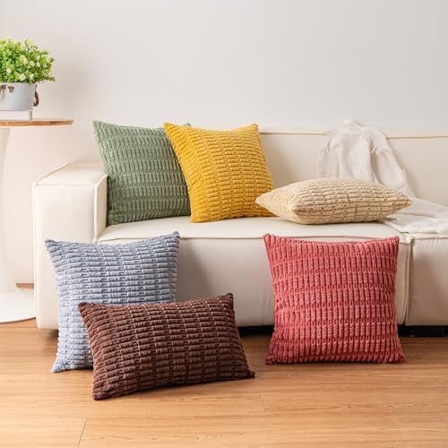 Pack of 2 Corduroy Decorative Throw Pillow Covers 18x18 Inch, Cranberry Red