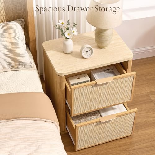 Nightstand Set of 2, 23.11" W Rattan Nightstand with 2 Drawers