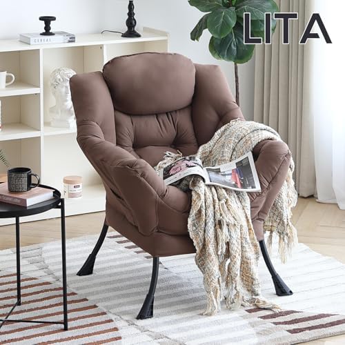 LITA Lazy Chair, Comfy Accent Reading Chair, Dark Brown