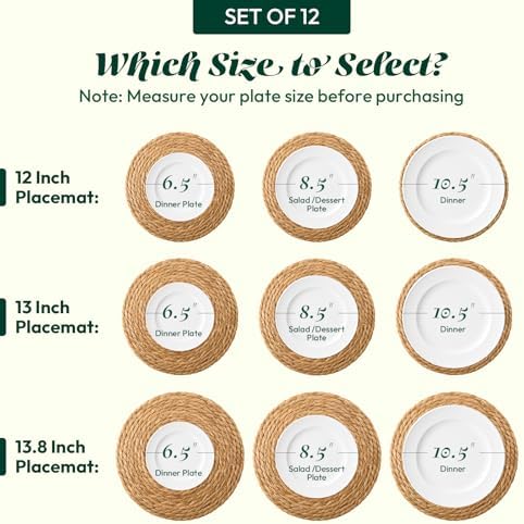13" Round Woven Placemats Set of 12, Plate Chargers for Dining Table