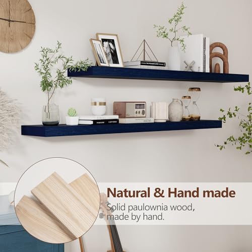 fuqing 48 Inch Floating Shelves, 6.7 Inch Deep Blue Wall Shelves Set of 2