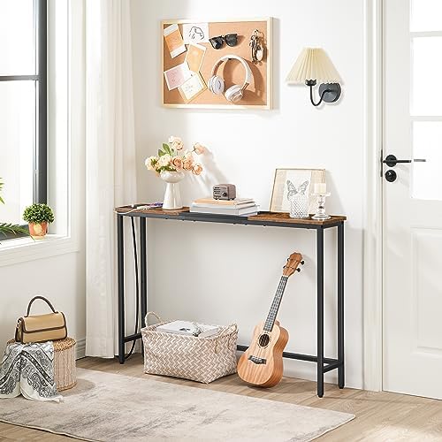 HOOBRO Narrow Console Table with Power Outlets, 44.9 Inches Sofa Table Slim