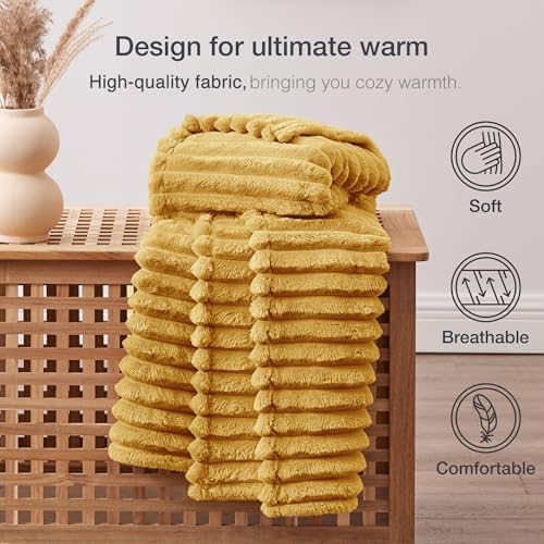 EXQ Home Stripe Twin Size Throw Blanket Mustard Yellow for Couch Soft