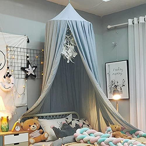 Bed Canopy for Kids, Round Dome Kids Mosquito Net Indoor Outdoor Castle Hanging House Decoration Reading Nook Kids Playing Home Decoration(Ashy Blue)