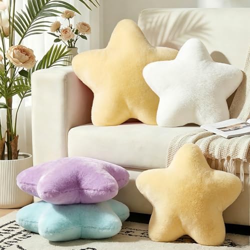19" Yellow Star Pillow Large Cute Decorative Throw Pillows Floor Cushions