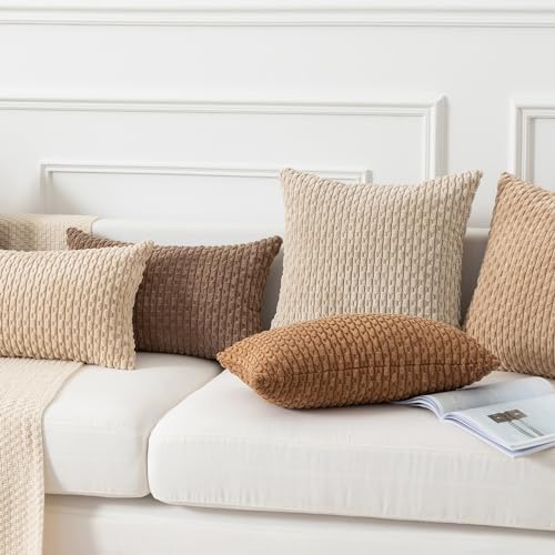 Kevin Textile Soft Corduroy 22x22 Inch Pillow Covers 2 Pack, Khaki