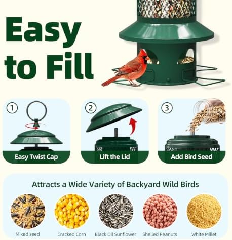 Squirrel Proof Bird Feeder for Outdoors, Hanging Metal Ring, Removable Base