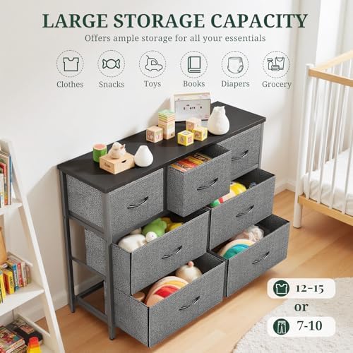 7-Drawer Dresser for Bedroom, Anti-Tip Wide Storage Organizer Fabric
