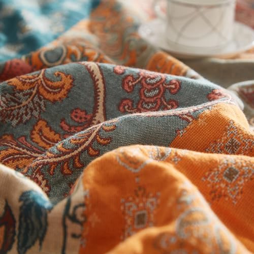 Bailix Boho Throw Blanket, 100% Cotton, Woven Floral Pattern, 80"x90"