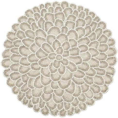 ALPHA Living HOME Beaded Placemats 13 Inch Ivory White Handmade Table Mats