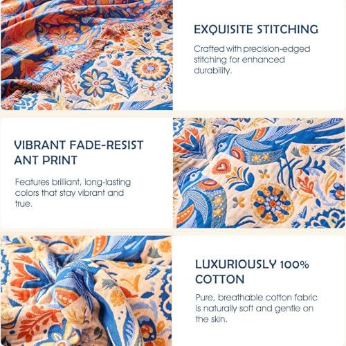 Boho Throw Blanket - 100% Cotton 50"x60" Cozy Blanket for Bed Women