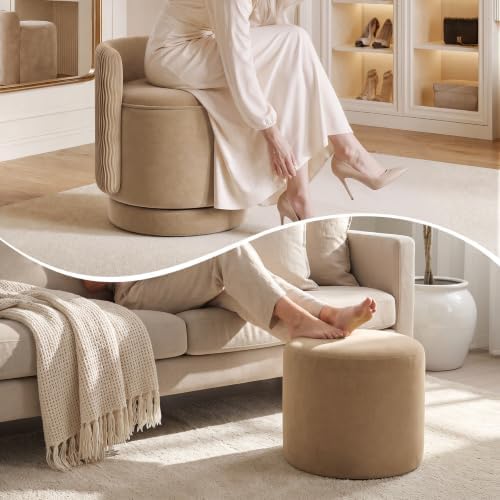 Velvet Vanity Chair with Storage 360° Swivel Accent Stool FootRest